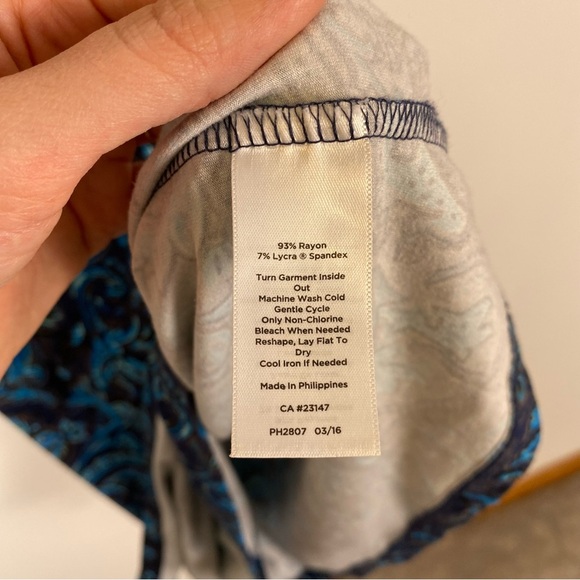 Talbots Petites Sheath Dress Women's SP Blue Black Paisley Print Ruched Preppy - Picture 7 of 8